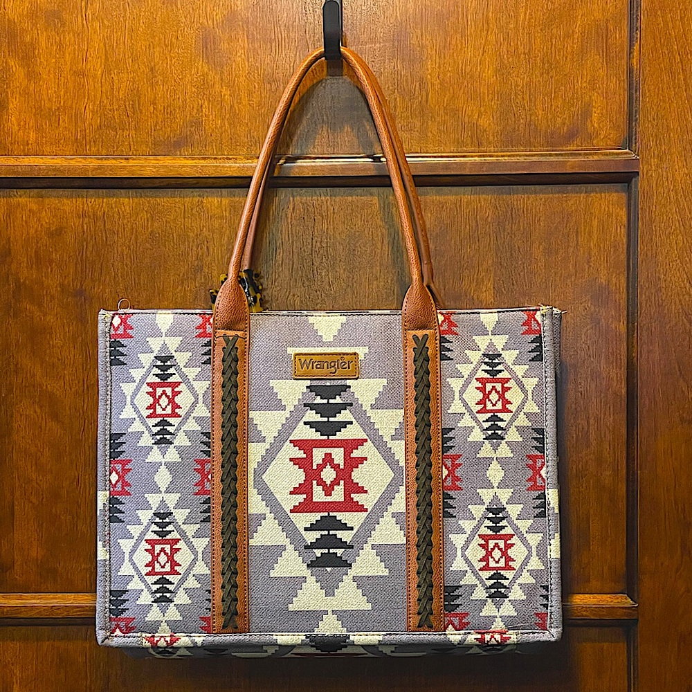 WRANGLER WOMENS LARGE ANGEL DIAMOND LAVENDER AZTEC BOHO TOTE BAG